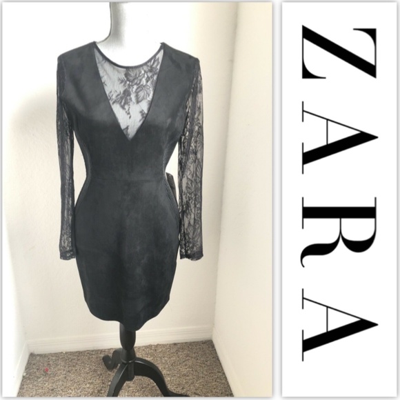 😎Zara Black Contrasting Faux Suede Dress Size L* - Picture 4 of 8